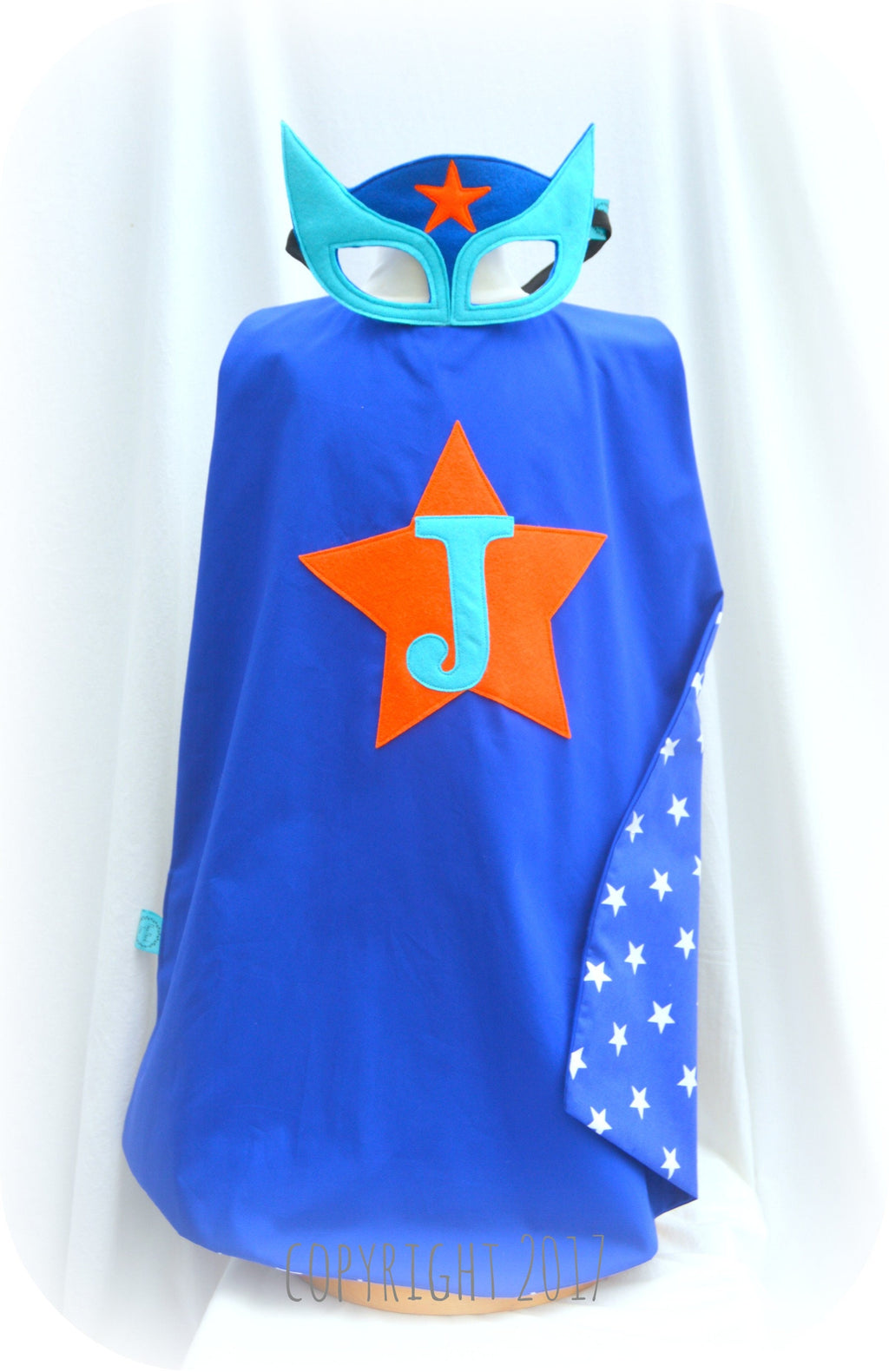 Personalised 'Coby Blue' Superhero Set Costume inc, cape, mask, shield and sword