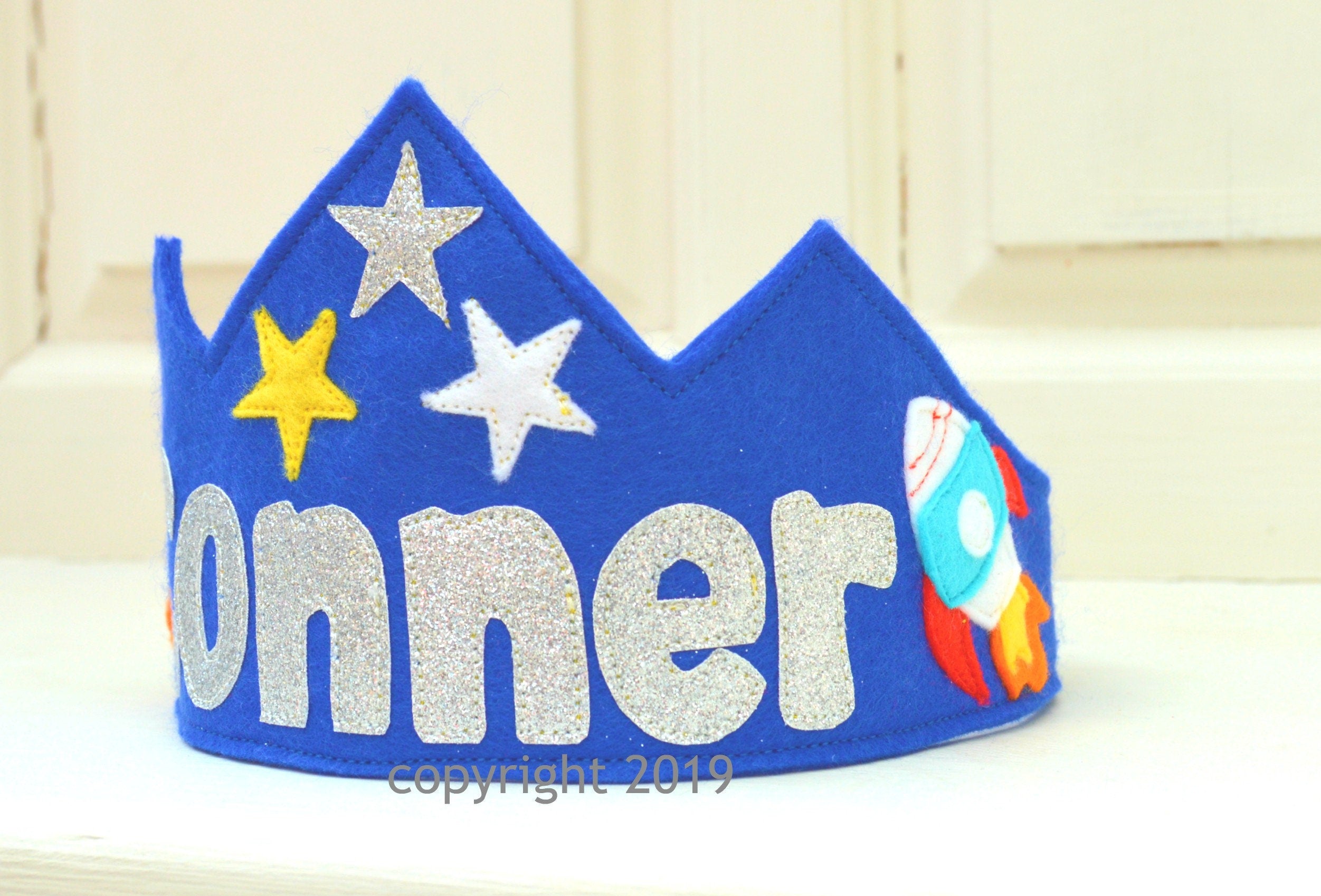 Personalised 'Rocket to the moon' birthday crown