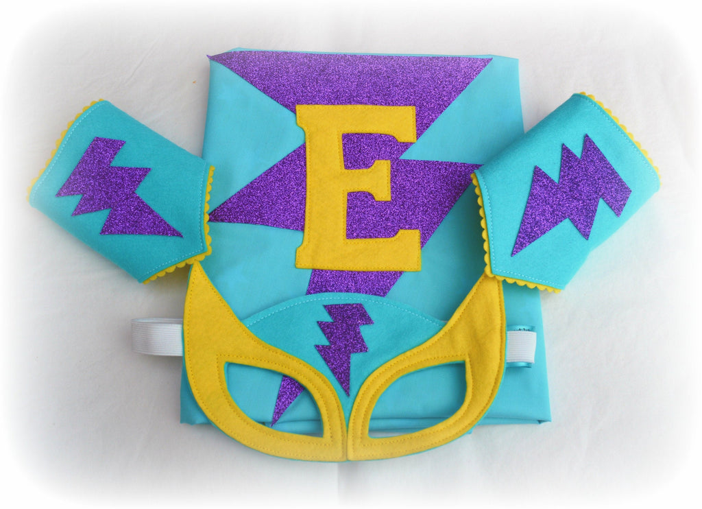 Personalised 'Zinger' superhero set cape, mask and cuffs