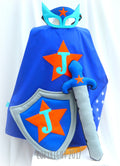 Personalised 'Coby Blue' Superhero Set Costume inc, cape, mask, shield and sword